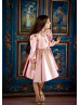 Long Sleeves Pink Satin Short Flower Girl Dress